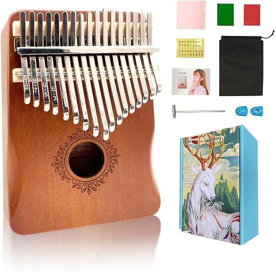 Kalimba 17 Keys Thumb Piano, Solid Mahogany Portable Mbira Finger Piano with Protective Bag, Tune Hammer, Study Instruction- Perfect Musical Instrument Gift for Adults & Beginners