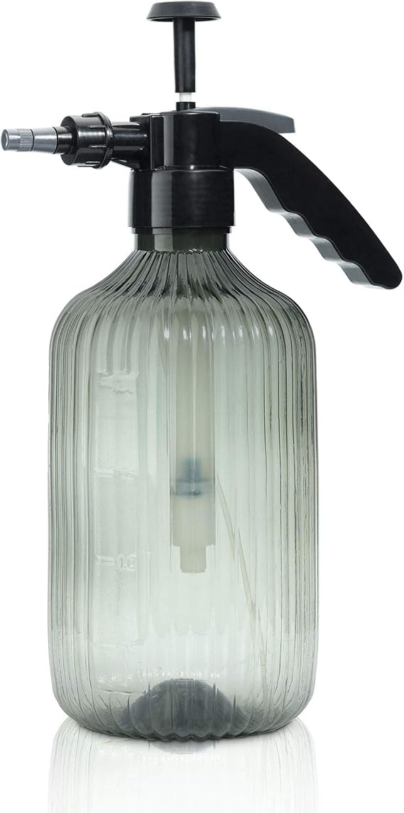 T4U Fine Mist Spray Bottle Plastic Grey 2L, Hand Held Pressure Plant Mister with Top Pump, Empty Water Sprayer Watering Can with Adjustable Nozzle for Indoor and Outdoor Gardening and Home Cleaning