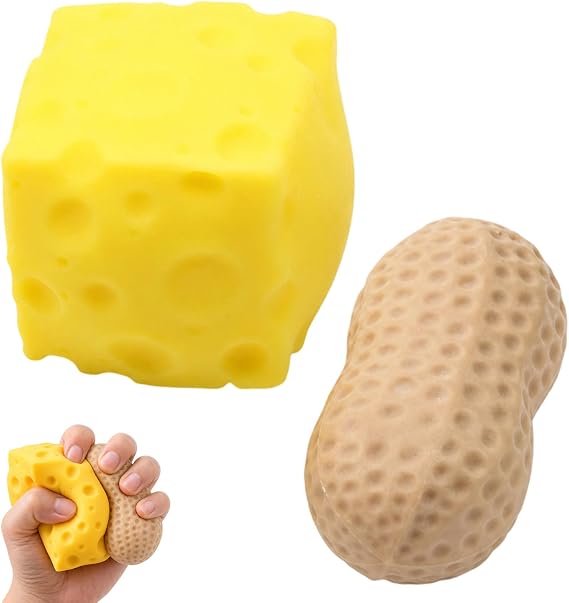 2Pcs Peanut & Cheese Squishy, Giant Cheese Squishy Set, Soft Sensory Gadgets