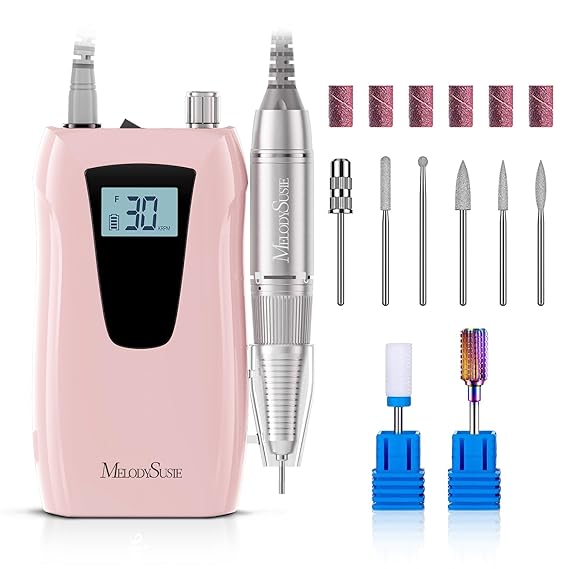 MelodySusie Entry-Level Clip-On Rechargeable Nail Drill, SC320D 30000RPM Essential E-File with LCD Display for Manicure Shaping & Gel Removal, Perfect for Training, Nail Art Practice & Home Use