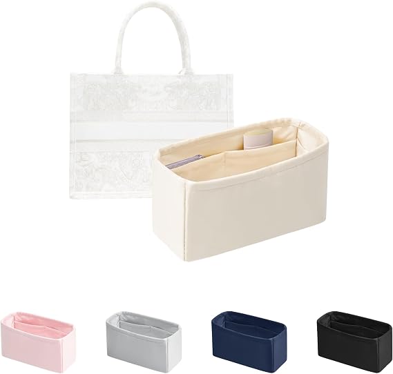 Satin Purse Organizer for Dior Book Tote Large, Craie