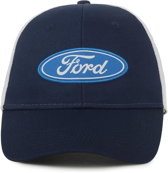 Ford Trucker Hat for Men Official Logo Baseball Cap, Mesh Back Snapback, Adjustable, Navy/White