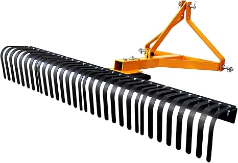 Landscape Rock Rake, 3 Point-Attach 5 FT Tow-Behind Tractor Rotatable Rake Fits Category 1 Hookup, Tow-Behind Garden Tool, Landscaper, and Grass Comb