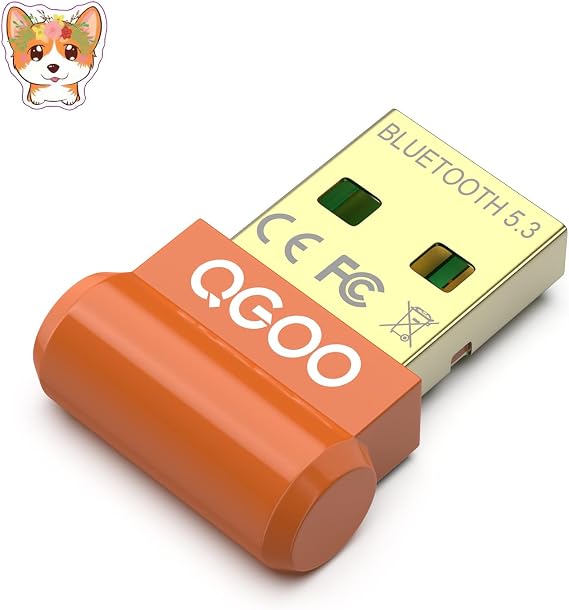 USB Bluetooth Adapter for PC - QGOO Bluetooth Dongle 5.3 EDR, Wireless Receiver for Desktop Computer Laptop Windows 8.1/10/11(orange-039)