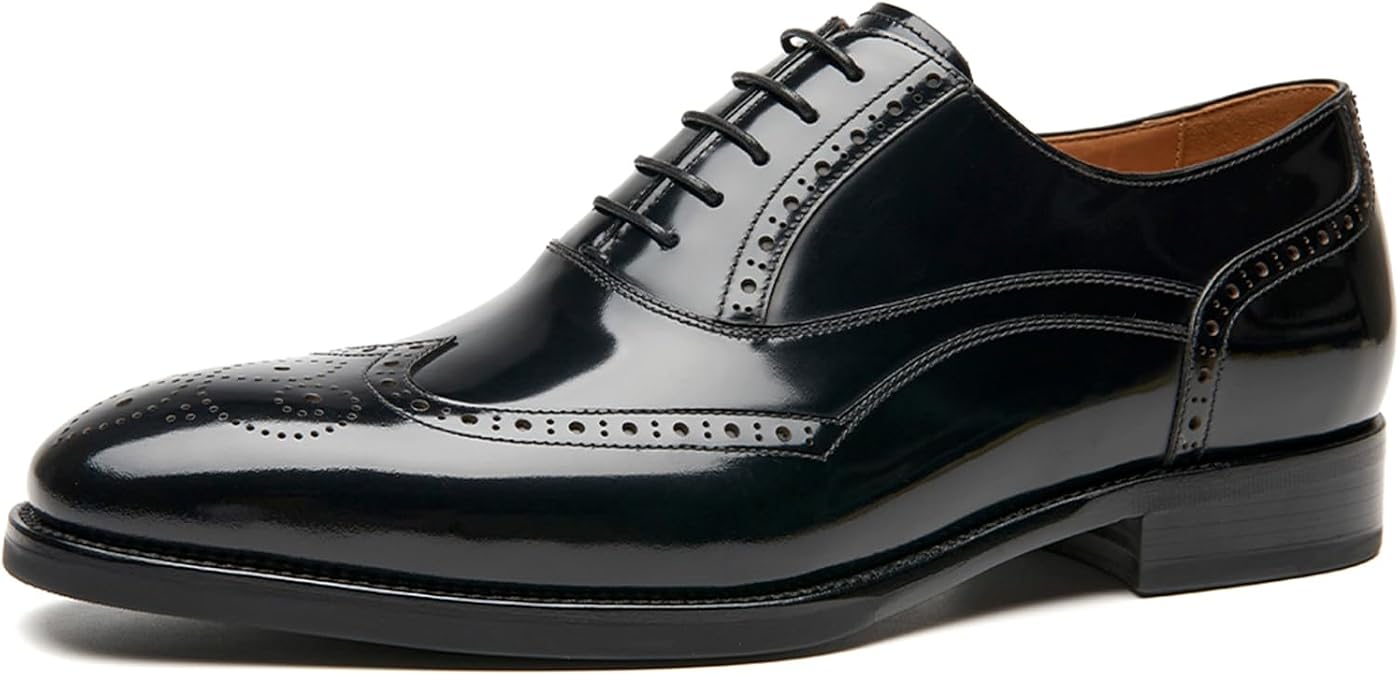 BEAU TODAY Oxfords Dress Shoes for Men Genuine Leather Brogue Oxford Shoes Lace Up Wedding Dress Shoes Mens Formal Business Mens Wingtip Shoes