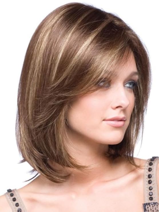 Shoulder-Length Short Straight Brown Wigs Fashion Women's Full Hair Wig for women (Brown)