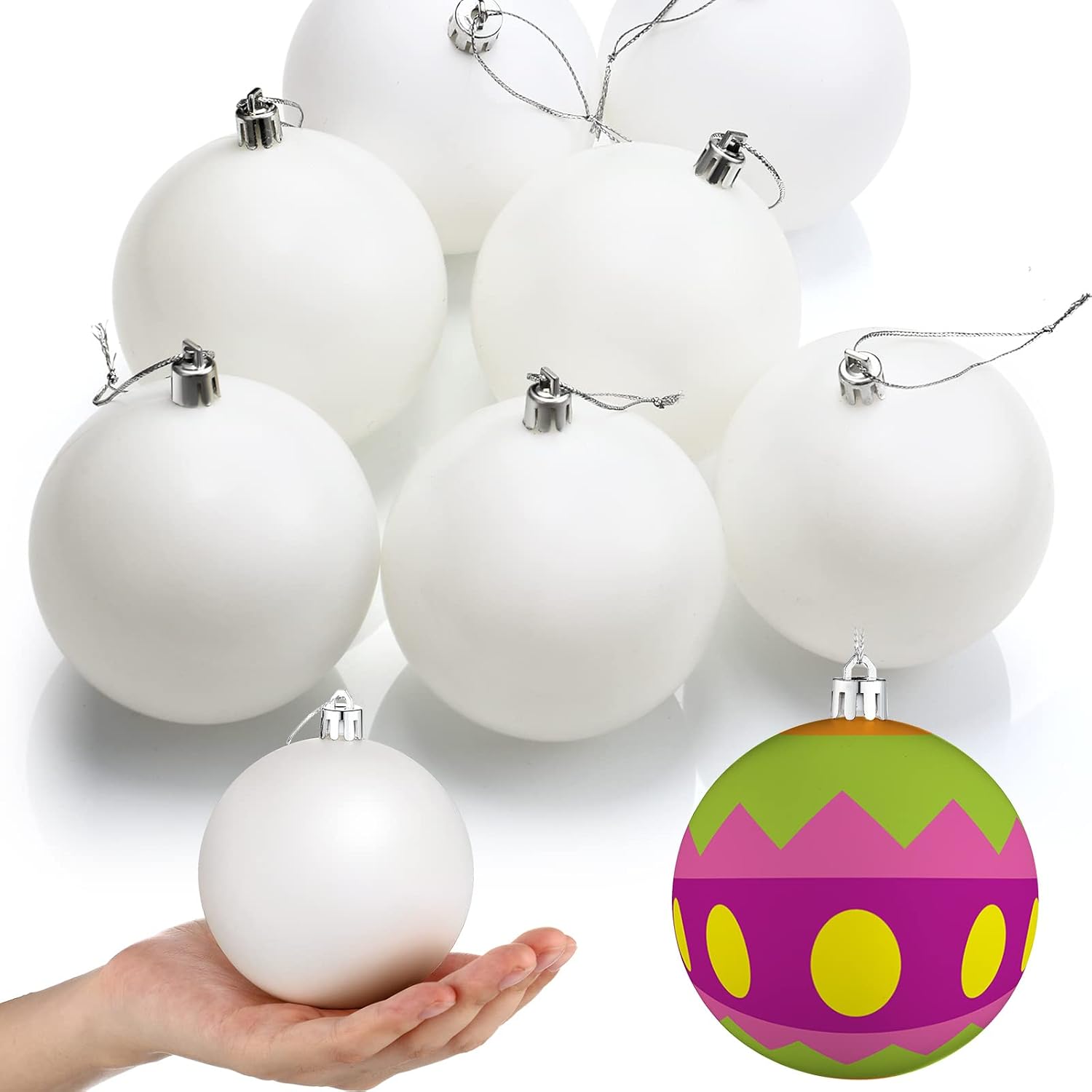 Zubebe Christmas Large Blank White Ball Ornaments, 3.15 Inch DIY Christmas Balls White Hanging Ornaments DIY Craft Activities for Tree Gift BoxMatte White,24 Pcs