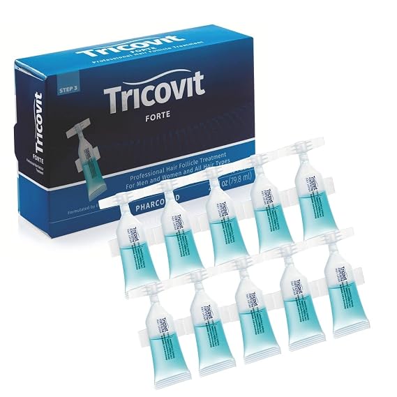 Tricovit Forte Hair Loss Treatment - Hair Growth Products for Women & Men Developed by Dermatologists - Sebum Regulator for Strengthening Follicles & Balancing Scalp (10 Ampoules)