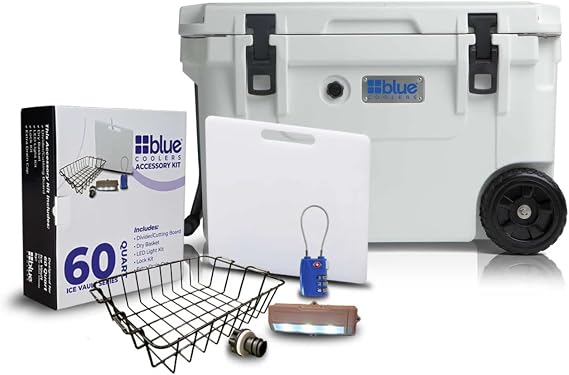 Blue Coolers 60 Quart White Wheeled Cooler with Accessory KIT Bundle ...