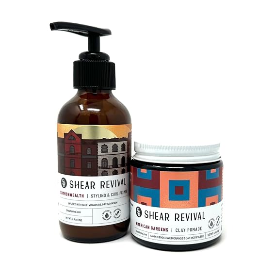 Shear Revival Commonwealth Styling & Curl Primer & American Gardens Clay Pomade