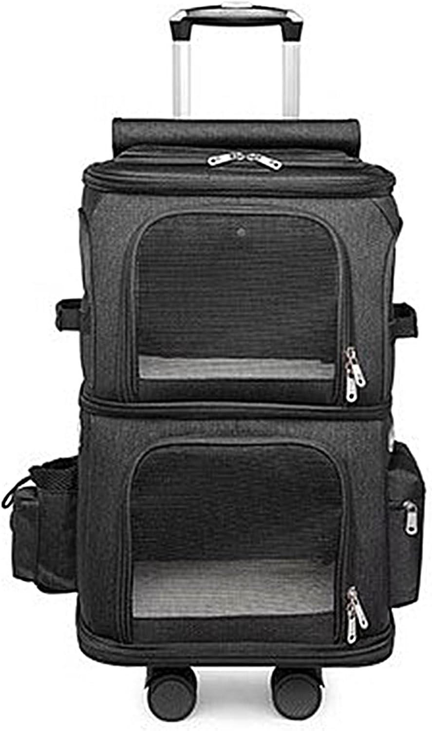 GAMAK Double Pet Carriers with Wheels for Small Cats and Dogs, Super Ventilated Design, Pet Stroller Travel Folding Carriers Ideal for Traveling/Hiking/Camping (Color : Black)