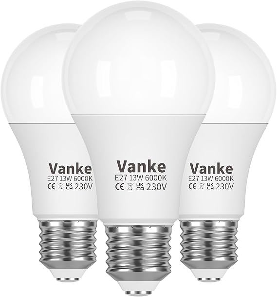 Vanke E27 Screw LED Bulb, 13W(100W Equivalent), Cool White 6000K, Pack of 3 [Energy Class F]