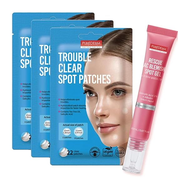 Purederm Trouble Clear Spot Patch & Blemish Spot Treatment Gel Acne Care Package
