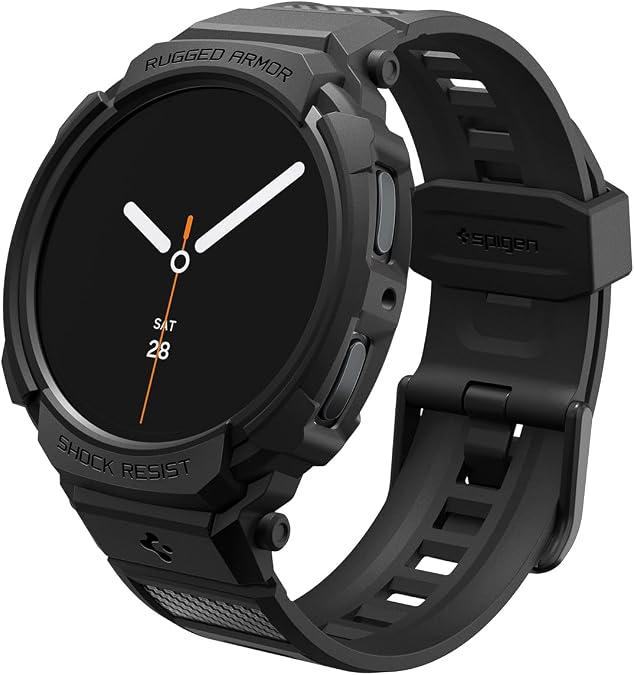 Spigen Rugged Armor Pro Case with Strap for Samsung Galaxy Watch 9/8 44mm | Rugged Armor Pro Durable Protective Flexible Scratch Resistant Shock Proof TPU Cover Strap - Matte Black