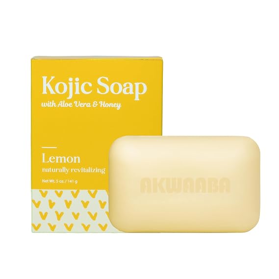 AKWAABA Kojic Acid Soap Bar (Lemon) | 5 oz | Gently Cleansing Bar Soap | With Rice Water | For Daily Skin Care | 142 g