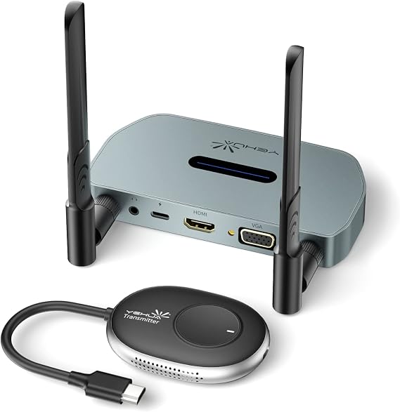 YEHUA Wireless HDMI Transmitter and Receiver, Supports 4K, Compatible with Laptop, PC, Mac, PS4/5, Switch, Supports Netflix, Cyan-Blue