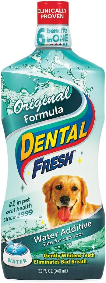 Dental Fresh Water Additive for Dogs, Original Formula, 32oz Dog Breath Freshener and Dog Teeth Cleaning for Dog Dental Care Add to Water