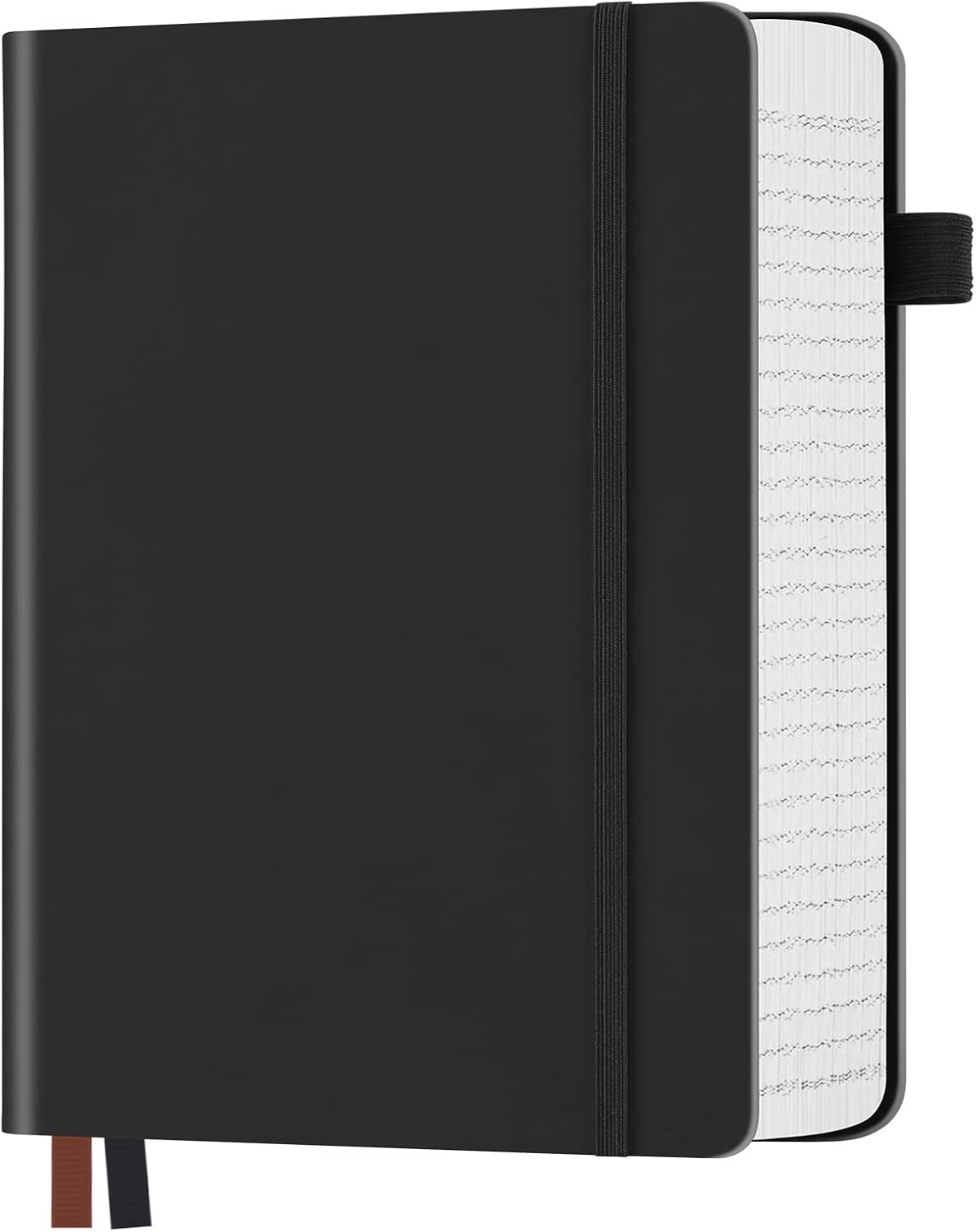 College Ruled Notebook, A5 Hardcover Leather Journal Notebook, 416 Pages Thick Paper, Lined Journal for Women Men, Lay Flat Notebook with 125pcs Sticky Tabs, Pen Holder, Elastic Band, Black