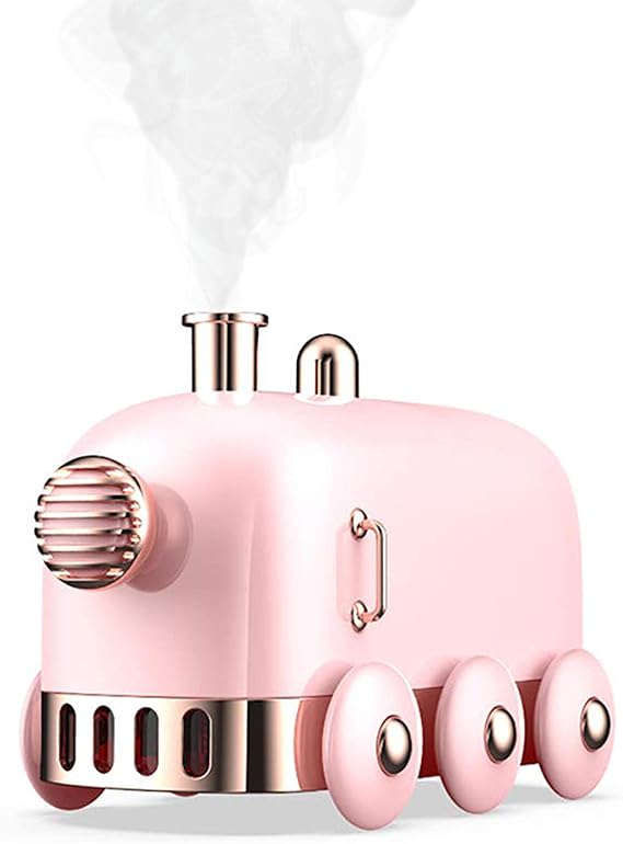 Portable Mini Humidifier, 300ml Cute Train Small Humidifier, Cool Mist Diffuser for Desktop / Office / Bedroom, Ultra Quiet, LED Light Function, USB Charge, Auto Shut Off