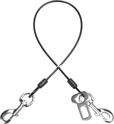 Dog Seat Belt Harness for Car,Dog Seatbelt of Coated Wire Leash Safety Restraint,No Chew Tether Cable Vehicle Dog Accessories,Double Clips & Latch Black, 32 inch80 CM