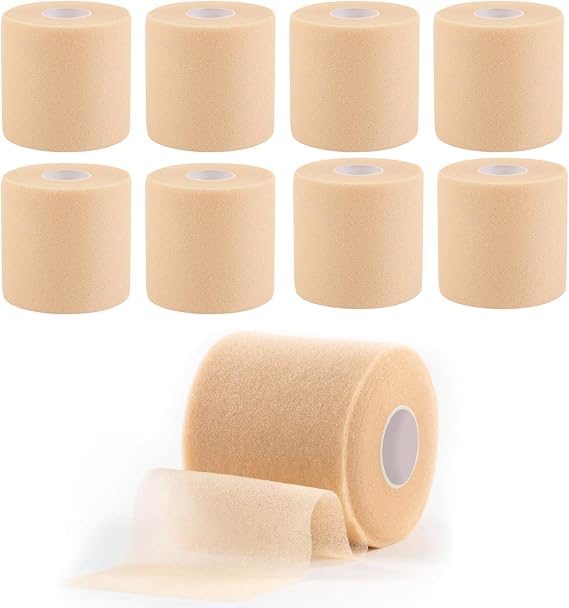 Underwrap Sports Tape, 8 Rolls Pre Wrap Athletic Foam Sports Tapes for Hair Ankles Wrists Elbows Hands and Knees Protection (Skin-Colored, 2.4 Inx 22 Yards)