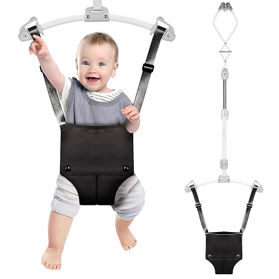 Baby Doorway Jumpers, Portable Doorway Jumper for Baby, Baby Jumper Doorway with Strong Spring & Adjustable Strap, Quick Set Up and Easy to Use (Black)