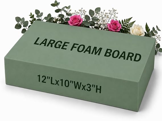 FLOFARE Floral Foam Base 12" L x 10" W x 3" H, Large Floral Foam Block for Fresh and Artificial Flower Arrangement Supplies for Arts, Crafts, Office Decor, Home Decor, Wedding Decor and Party