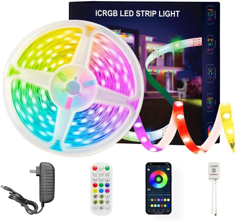 Led Lights for Bedroom 100FT Smart ICRGB, Music Sync Color Changing Strip Lights, 24Key RemoteApp Control Light Strip for BedHead,Underbed,Ceiling,Background Wall2Rolls of 50FT
