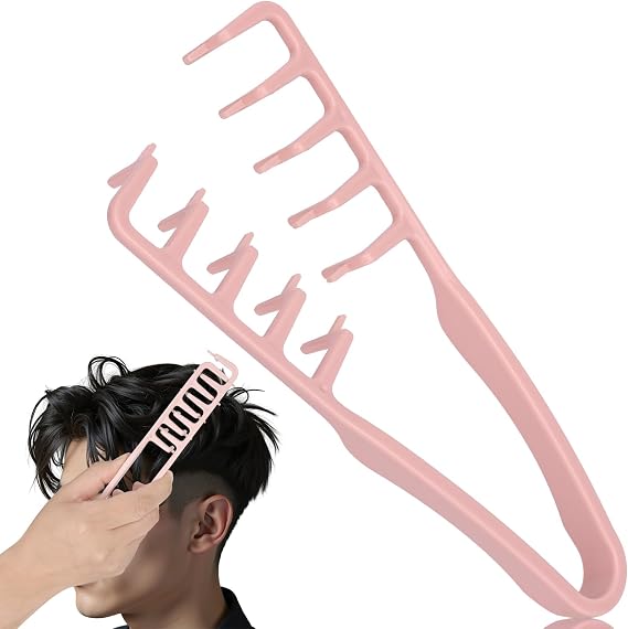 Texture Comb, Roots Volume Tool Fluffy Styling Comb Hair Styling Accessories for Mens Womens, V Wide Tooth Combs for Curls (Pink)