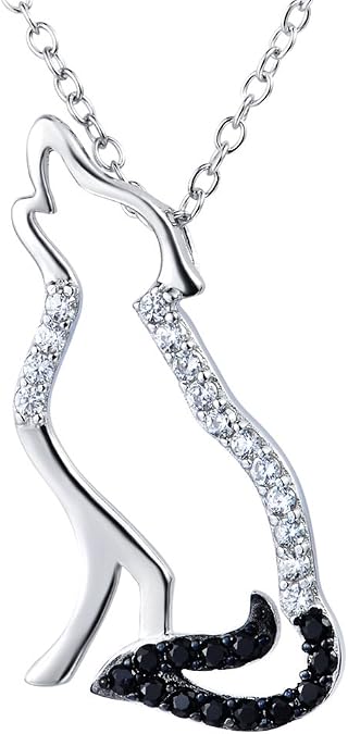 YFN Wolf Pendant Necklace 925 Sterling Silver Cubic Zirconial Wolf Moon Necklace 18" Birthday Day Jewelry for Girlfriend Wife