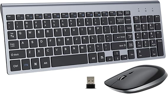 FENIFOX Keyboard and Mouse Wireless, Slim Flat for Laptop PC Black Grey