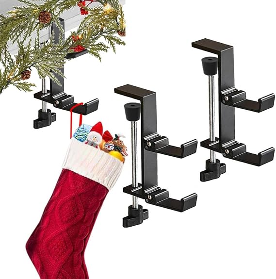 YUANQIAN 2Pcs Stocking Hangers for Mantel, 2 in 1 Adjustable Fireplace Christmas Stocking Holder,No-Drill -, Easy to Install Garland Hanger for Christmas Decorations,Fits 0.31-3.5Mantles (Black, 2)