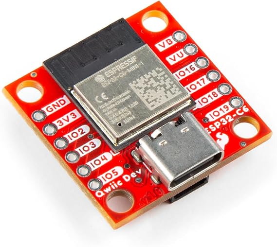 SparkFun Qwiic Pocket Development Board - ESP32-C6 Mini-1 Module, Including a USB-C Connector, Qwiic Connector, 2-pin JST Battery Connector, Board Dimensions: (Inches) 1" x 1"