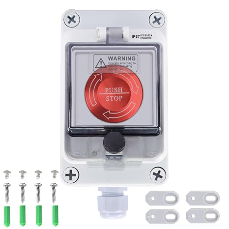 Emergency Stop Button with Box,10A 440V Emergency Shut Off Switch, IP65 Waterproof E-Stop Push Button Switch