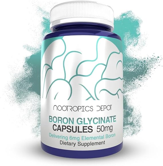 Nootropics Depot Boron Glycinate Capsules | 50mg | Delivering 6mg Elemental Boron | Testosterone, Inflammation, Immune, Cognitive Support | 120 Count