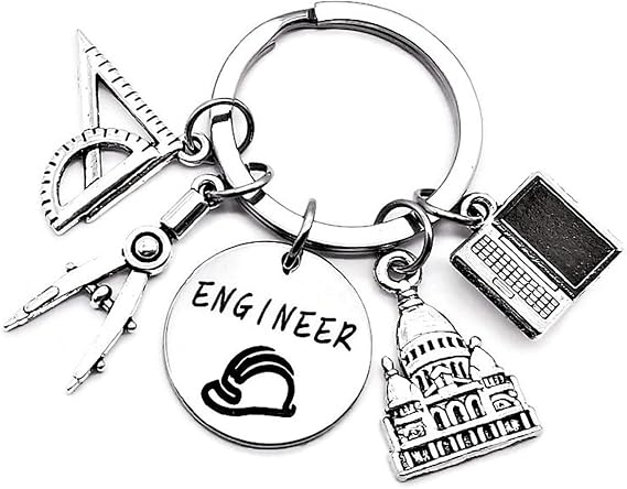 Engineer Keychain Architectural Engineer Design Engineering Graduation Computer Laptop Ruler Compass Safety Helmet House Building Charm Engineer Teacher Gift Engineer Student Mathematics Structural