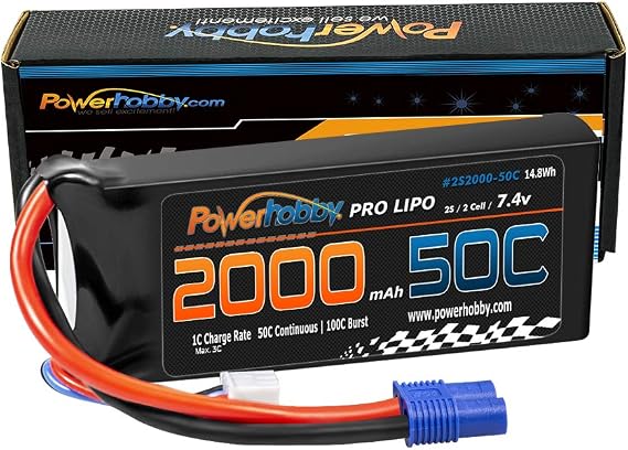 Powerhobby 2s 7.4V 2000mah 50c Lipo Battery with EC3 Plug Fits : Losi Mini 8ight / 8ight-T