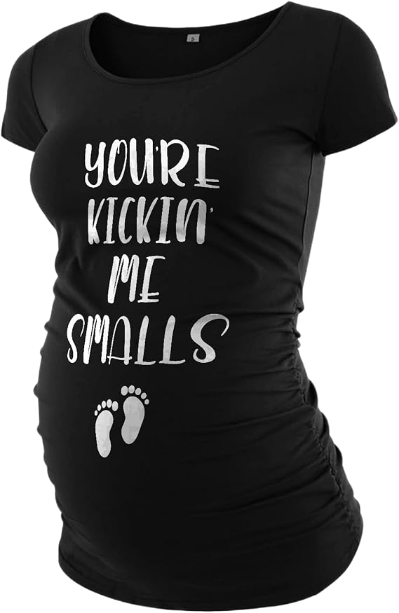 Decrum Graphic Funny Women Maternity Shirts - Short Sleeve Side Ruched Pregnancy Announcement Tops and Tees for Mom to Be