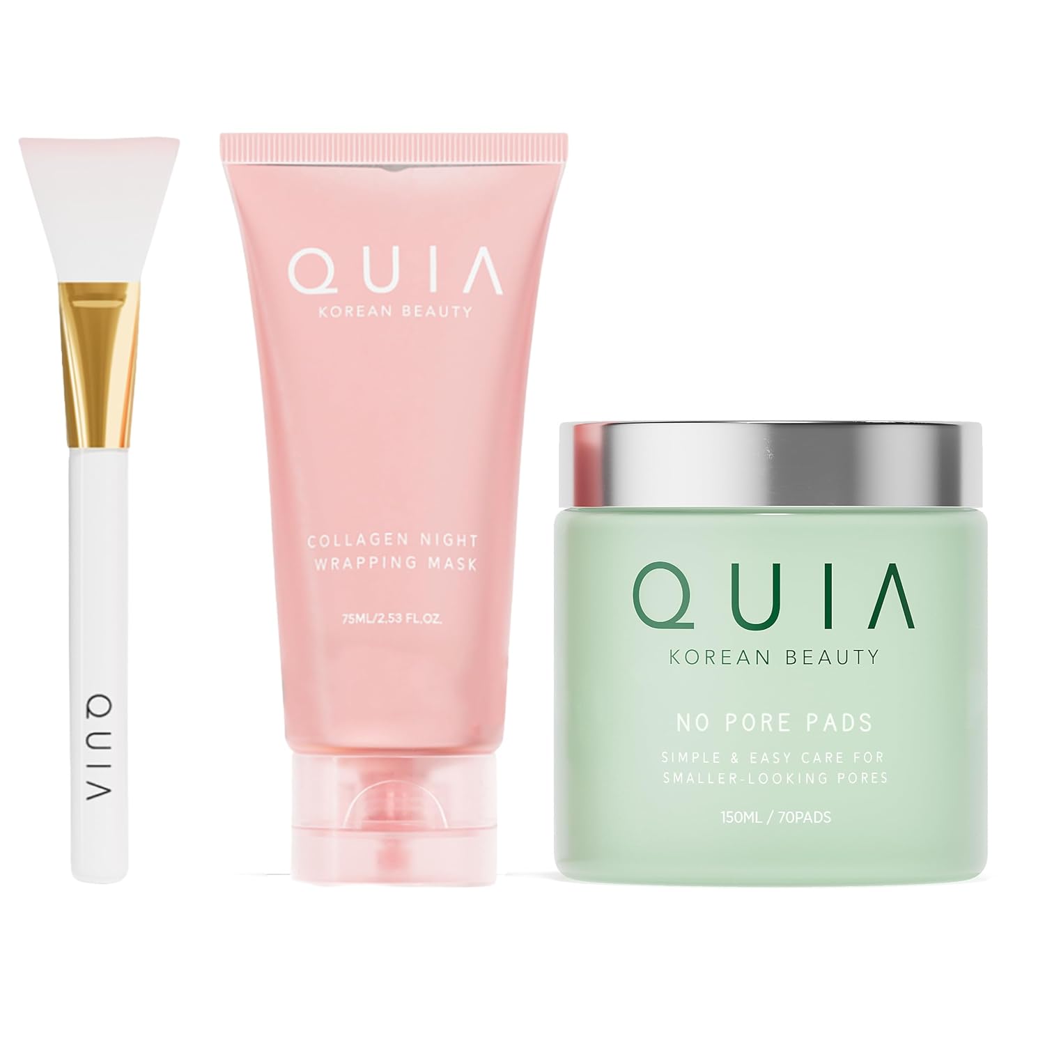 QUIA Dual-Action Pore Pads  Collagen Overnight Wrapping Mask – Exfoliate, Refine and Hydrate – Korean Skincare 70 Pads  75ml