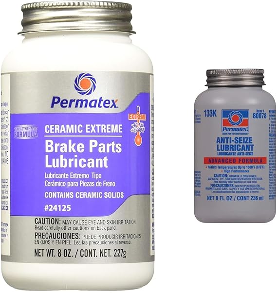 Permatex 24125 Ceramic Extreme Brake Parts Lubricant, 8 oz., Pack of 1 & 80078 Anti-Seize Lubricant with Brush Top Bottle, 8 oz.