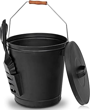 5 Gallon Ash Bucket Fireplace W/Shovel Hold Heat Classic Home Decor Steel