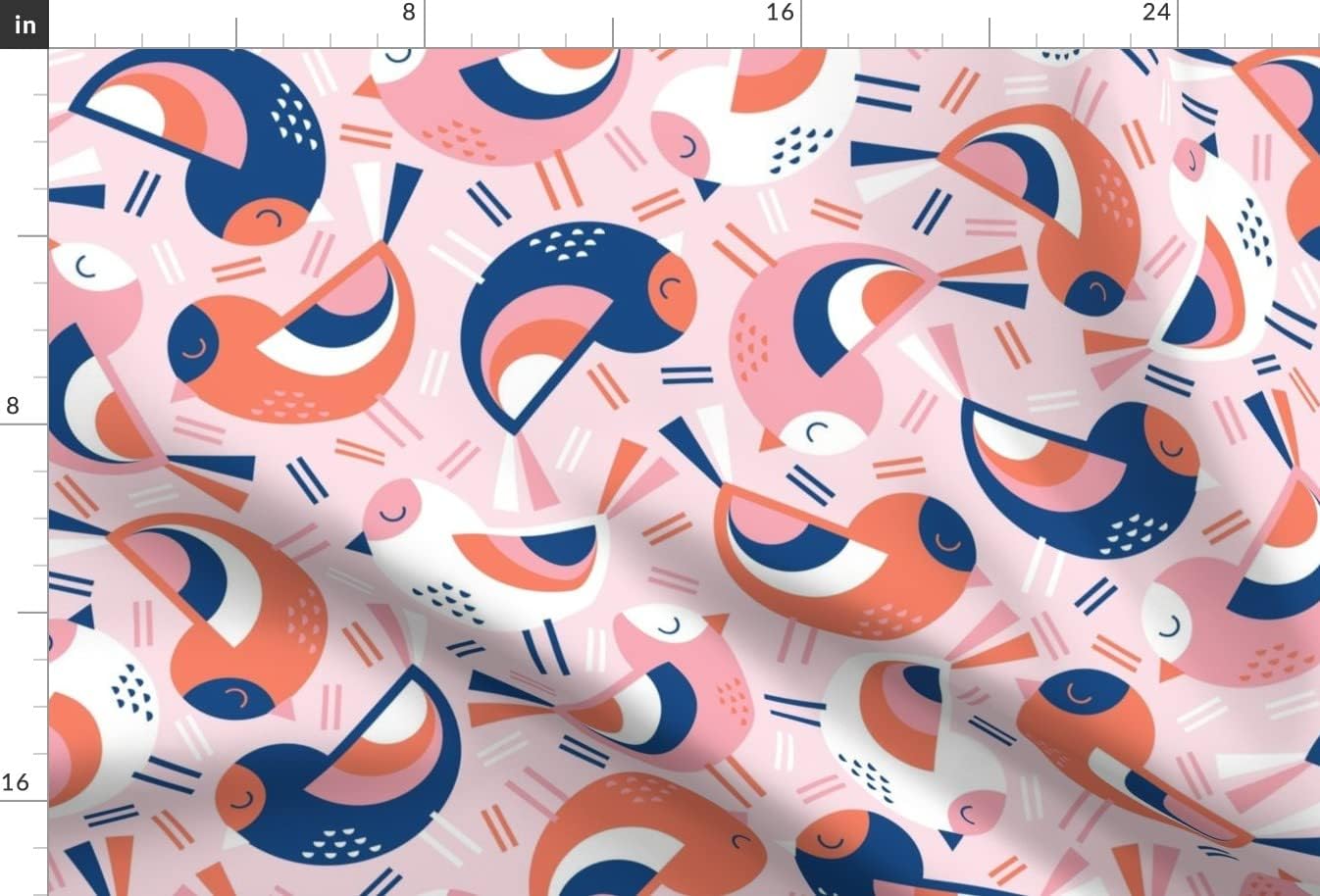 Spoonflower Fabric - Birds Feather Bird Pink White Orange Geometric Girl Home Decor Printed on Chiffon Fabric Fat Quarter - Sewing Fashion Apparel Dresses Home Decor