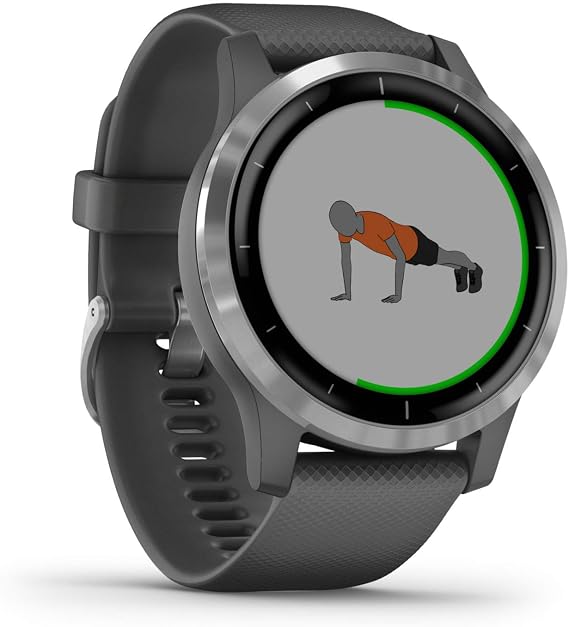Garmin Vívoactive 4, GPS Smartwatch, Features Music, Body Energy Monitoring, Animated Workouts, Pulse Ox Sensors and More, Shadow Gray/Silver