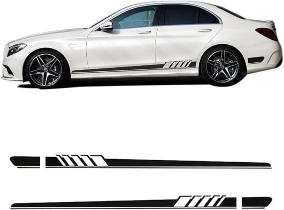 Edition 1 Car Side Rocker Panel Stripe Decals Stickers for Mercedes Benz C Class W205 4-Door Sedan S205 C180 C200 C230 C280 C300 C320 C350 C63 AMG (NOT for 2-Door Coupe) (Black Carbon Texture)