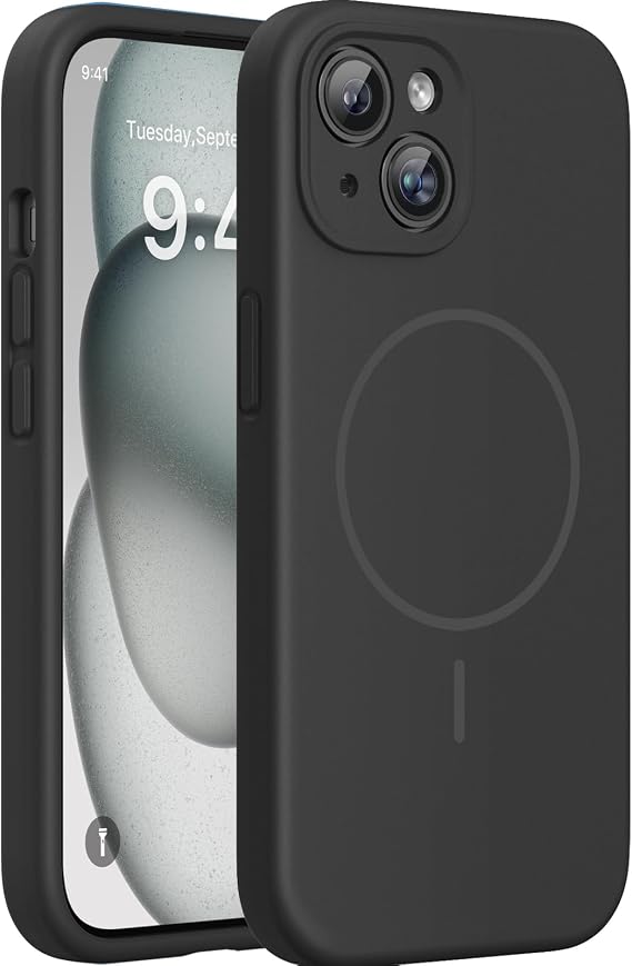 Miracase Silicone & Magnetic for iPhone 15 Case, Dark Black