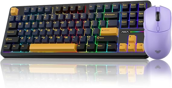 AULA Wireless Keyboard and Mouse Combo, F87 Mechanical Keyboard+SC580X Wireless Gaming Mouse Light Purple