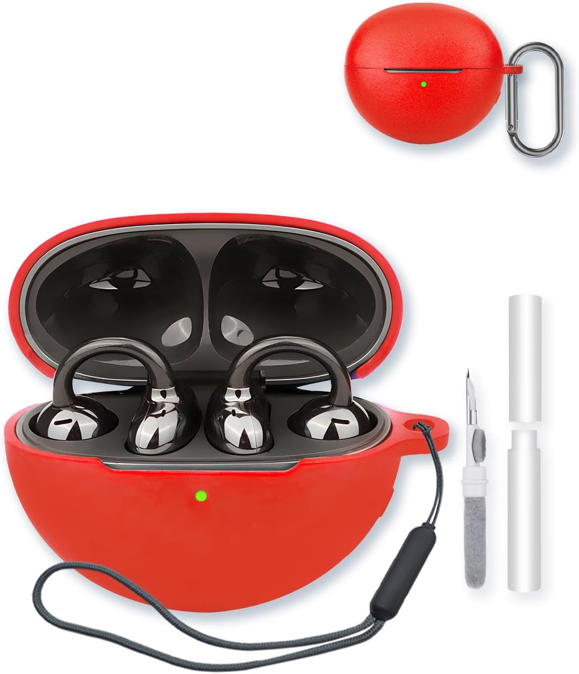Case for Huawei FreeClip Wireless Earbud Headphones,Soft Protective,BOVUGAC Silicone Case Cover with Keychain & Cleaning Kit & Lanyard for Huawei FreeClip Earbuds-Red