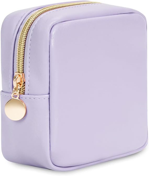Wandering Nature Small Makeup Bag for Purse Mini Make up Pouch Cute Cosmetic Pouch for Women with Slip-in Pockets Eco Vegan Leather, Purple