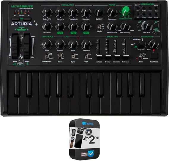 Arturia 540102 MicroBrute UFO Analog Synthesizer White Bundle with 2 YR CPS Enhanced Protection Pack