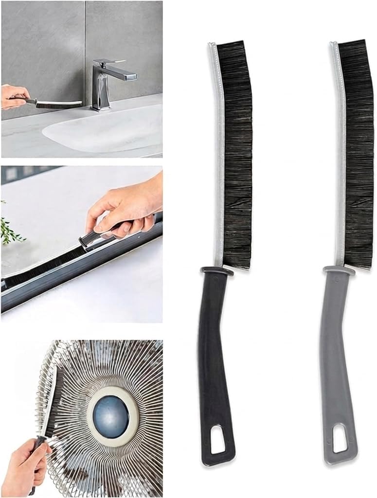 2li Dar Alan Temizleme Fırçası Seti - Sert Kıllı Boşluk Temizleyici, Pencere ve Kapı Rayı Temizleme Fırçası, Mutfak ve Banyo İçin İnce Detay Fırçası - Siyah ve Gri Saplı- 2 Adet